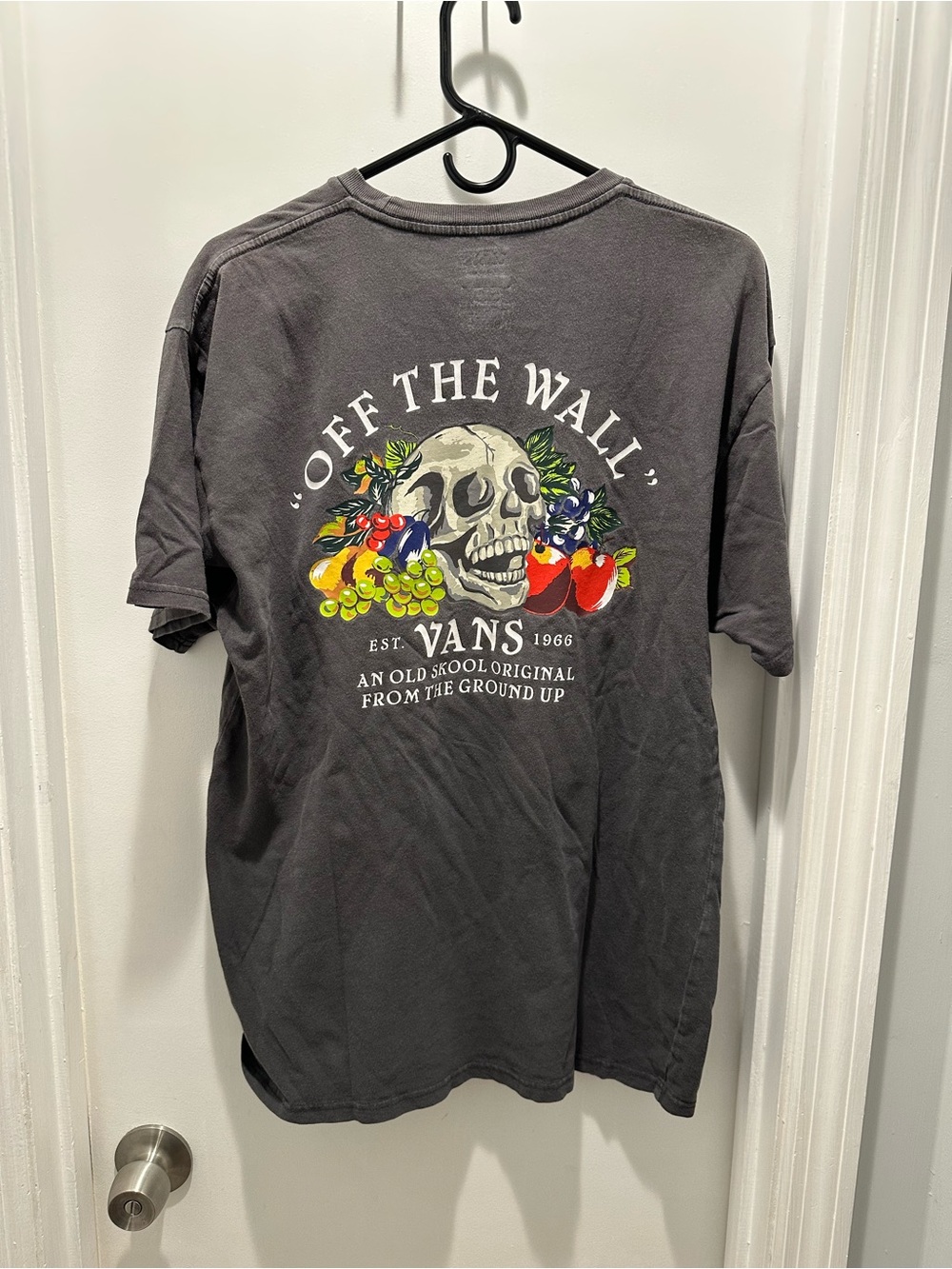 Vans Vintage Charcoal Graphic Tee with Colorful Skull & Fruit Print
